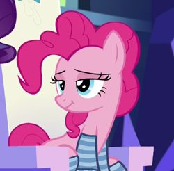 Size: 395x389 | Tagged: safe, edit, edited screencap, screencap, pinkie pie, earth pony, pony, spice up your life, :t, bedroom eyes, clothes, cute, diapinkes, socks, solo, striped socks