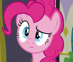 Size: 560x474 | Tagged: safe, screencap, pinkie pie, pony, spice up your life, confused, discovery family logo, solo