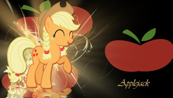 Size: 1920x1080 | Tagged: safe, artist:jennieoo, artist:leonbrony, derpibooru import, applejack, earth pony, pony, cutie mark, pigtails, raised hoof, vector, wallpaper