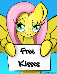 Size: 1000x1300 | Tagged: safe, artist:lennonblack, fluttershy, pegasus, pony, commission, derp, free kiss, solo