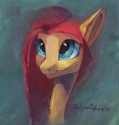 Size: 1024x1075 | Tagged: safe, artist:satynapaper, fluttershy, pegasus, pony, bust, looking up, portrait, solo, traditional art