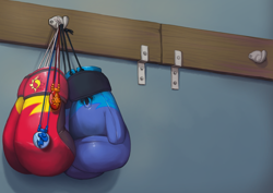 Size: 1754x1240 | Tagged: safe, artist:gabbslines, rainbow dash, sunset shimmer, equestria girls, boxing gloves, clothes, commission, cutie mark, fanfic art, fimfiction, gloves, no pony