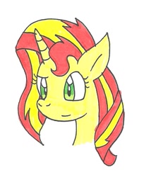 Size: 557x683 | Tagged: safe, artist:cmara, sunset shimmer, pony, unicorn, bust, cute, female, mare, shimmerbetes, solo, traditional art