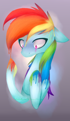 Size: 642x1110 | Tagged: safe, artist:alphaaquilae, derpibooru import, rainbow dash, pegasus, pony, female, mare, melting, rainbow, simple background, solo