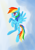 Size: 504x720 | Tagged: safe, artist:birchflame23, derpibooru import, rainbow dash, pegasus, pony, backwards cutie mark, female, flying, mare, sky, smiling, solo, spread wings, wings