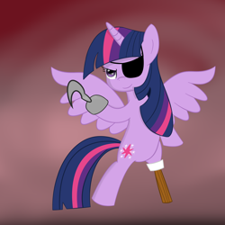 Size: 2048x2048 | Tagged: safe, artist:nuke928, derpibooru import, twilight sparkle, twilight sparkle (alicorn), alicorn, pony, amputee, eyepatch, female, hook, mare, peg leg, pirate, prosthetic leg, prosthetic limb, prosthetics, solo