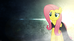 Size: 1920x1080 | Tagged: safe, artist:amoagtasaloquendo, artist:mpnoir, derpibooru import, fluttershy, pegasus, pony, clothes, costume, dress, female, lens flare, looking at you, mare, nightmare night costume, solo, vector, wallpaper