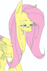 Size: 666x1007 | Tagged: safe, artist:blackmoon545, fluttershy, pegasus, pony, folded wings, lidded eyes, looking away, simple background, solo, walking, white background