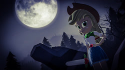 Size: 1920x1080 | Tagged: safe, artist:razethebeast, derpibooru import, applejack, equestria girls, 3d, clothes, cowboy hat, cute, denim skirt, freckles, full moon, hat, jackabetes, night sky, skirt, smiling, solo, source filmmaker, stetson, sword, wallpaper