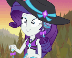 Size: 893x720 | Tagged: safe, screencap, rarity, better together, equestria girls, lost and found, animated, belly button, bikini, bikini top, clothes, cropped, cute, ear piercing, geode of shielding, gif, hat, headphones, magical geodes, midriff, piercing, raribetes, solo, sun hat, swimsuit