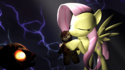 Size: 1920x1080 | Tagged: safe, artist:danj16, fluttershy, pegasus, pony, zombie, 3d, call of duty, call of duty zombies, friendship, samantha, source filmmaker, teddy bear