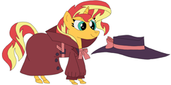 Size: 4480x2240 | Tagged: safe, artist:hubfanlover678, sunset shimmer, pony, clothes, shadow spade, simple background, solo, trenchcoat, white background