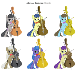 Size: 3400x3100 | Tagged: safe, artist:pika-robo, artist:tootootaloo, beauty brass, fiddlesticks, frederic horseshoepin, octavia melody, parish nandermane, symphony, earth pony, pony, alternate costumes, apple family member, bow (instrument), cello, cello bow, musical instrument, palette swap, recolor, simple background, symphonia, transparent background