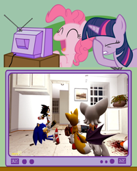 Size: 600x750 | Tagged: safe, derpibooru import, pinkie pie, twilight sparkle, earth pony, pony, crossover, exploitable meme, facehoof, meme, miles "tails" prower, mixed reactions, obligatory pony, rouge the bat, shadow the hedgehog, sonic the hedgehog, sonic the hedgehog (series), sonic zombie, tv meme, youtube link