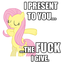 Size: 320x320 | Tagged: safe, fluttershy, pegasus, pony, look at all the fucks i give, no fucks, reaction image, vulgar