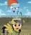 Size: 1280x1440 | Tagged: safe, artist:jaredking203, derpibooru import, edit, edited screencap, screencap, daring do, rainbow dash, earth pony, pegasus, pony, daring doubt, the cutie re-mark, caption, clothes, confused, female, filly, hoof on chest, image macro, mare, meme, pith helmet, shirt, spread wings, text, wings