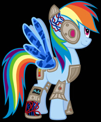 Size: 474x570 | Tagged: safe, artist:fj-c, derpibooru import, rainbow dash, cyborg, pegasus, pony, black background, borg, female, mare, simple background, spread wings, wings, wires