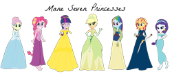Size: 1842x798 | Tagged: safe, artist:allegro15, artist:selenaede, applejack, fluttershy, pinkie pie, rainbow dash, rarity, sunset shimmer, twilight sparkle, twilight sparkle (alicorn), alicorn, human, equestria girls, aladdin, alternate hairstyle, arrow, barefoot, barely eqg related, base used, beauty and the beast, belle, bow (weapon), brave, brave (movie), cinderella, cindershy, clothes, crossover, crown, disney, disney princess, dress, ear piercing, earring, fa mulan, feet, flower, flower in hair, gloves, gown, jewelry, lantern, merida, mulan, necklace, piercing, ponytail, princess belle, rapunzel, regalia, shoes, simple background, the princess and the frog, tiana, transparent background