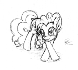 Size: 1624x1464 | Tagged: safe, artist:leadhooves, pinkie pie, earth pony, pony, female, mare, monochrome, simple background, solo, white background