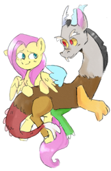 Size: 641x989 | Tagged: safe, discord, fluttershy, pegasus, pony, simple background, white background