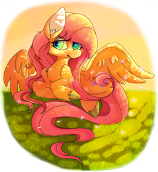 Size: 3352x3656 | Tagged: safe, artist:plaguedogs123, fluttershy, pegasus, pony, ear fluff, prone, solo, spread wings, unshorn fetlocks