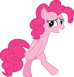 Size: 4343x4518 | Tagged: safe, artist:illumnious, pinkie pie, earth pony, pony, the saddle row review, absurd resolution, backwards, bipedal, ponyscape, simple background, solo, transparent background, vector