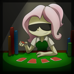 Size: 5000x5000 | Tagged: safe, artist:fj-c, fluttershy, equestria girls, absurd resolution, alternate hairstyle, card, gambling, poker, ponytail, sunglasses