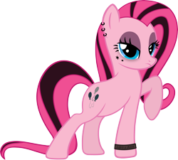 Size: 6000x5400 | Tagged: safe, artist:slb94, pinkie pie, earth pony, pony, absurd resolution, alternate hairstyle, ear piercing, earring, emo, eyeshadow, frown, jewelry, makeup, piercing, pose, rarity pose, simple background, solo, transparent background, vector, vulgar, wristband