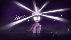 Size: 1920x1080 | Tagged: safe, artist:psyxofthoros, artist:summonneryuna, derpibooru import, twilight sparkle, crazy face, faic, glowing eyes, glowing horn, insanity, looking at you, magic, reflection, solo, stars, twilight snapple, vector, wallpaper