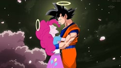 Size: 1920x1080 | Tagged: safe, pinkie pie, equestria girls, crack shipping, crossover, crossover shipping, dragon ball z, goku, kakarotpie, petals, shipping