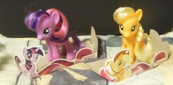 Size: 1400x695 | Tagged: safe, artist:segamew, applejack, twilight sparkle, brushable, irl, photo, toy