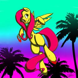 Size: 1280x1280 | Tagged: safe, artist:r5on11c, fluttershy, pegasus, pony, blood, golf club, hotline miami, palm tree, tree