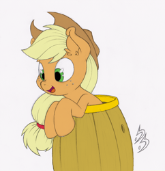 Size: 968x1000 | Tagged: safe, artist:dfectivedvice, color edit, applejack, earth pony, pony, barrel, color, colored, silly, silly pony, simple background, solo, who's a silly pony