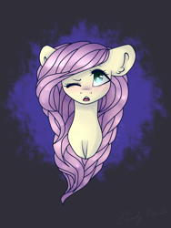 Size: 2448x3264 | Tagged: safe, artist:pinkcloudhugger, fluttershy, pegasus, pony, bust, one eye closed, portrait, solo