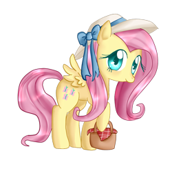 Size: 957x937 | Tagged: safe, fluttershy, pegasus, pony, basket, bonnet, cute, hat, shyabetes, simple background, solo, transparent background