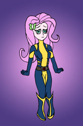 Size: 1559x2371 | Tagged: safe, artist:edcom02, fluttershy, human, clothes, costume, crossover, humanized, marvel, voice actor joke, wolverine, x-23, x-men