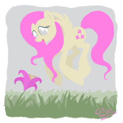 Size: 900x900 | Tagged: safe, artist:citron--vert, fluttershy, pegasus, pony, female, flower, mare, solo