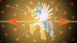 Size: 2560x1440 | Tagged: safe, artist:larsurus, artist:laszlvfx, edit, princess celestia, alicorn, pony, armor, female, helmet, mare, solo, wallpaper, wallpaper edit, warrior celestia, zoom layer