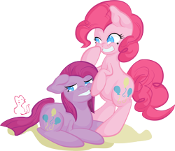 Size: 3519x3036 | Tagged: safe, artist:gatitonyaa, pinkie pie, earth pony, pony, colored pupils, duality, duo, forced smile, pinkamena diane pie, self ponidox, simple background, smiling, transparent background