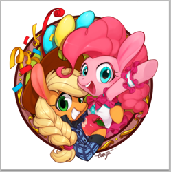 Size: 828x831 | Tagged: safe, artist:ciciya, applejack, pinkie pie, earth pony, pony, applepie, cute, female, lesbian, shipping