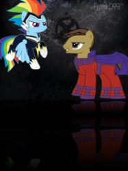 Size: 598x800 | Tagged: safe, artist:frankdash99, derpibooru import, rainbow dash, zapp, oc, oc:shield, oc:shield inv, earth pony, pegasus, pony, clothes, cosplay, costume, magneto, male, marvel, power ponies, stallion, x-men