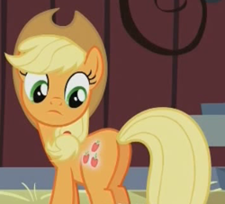 Size: 353x320 | Tagged: safe, screencap, applejack, earth pony, pony, brotherhooves social, booty call, cropped, cutie mark, female, glowing cutie mark, mare, out of context, plot, solo