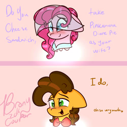 Size: 3000x3000 | Tagged: safe, artist:lynchristina, cheese sandwich, pinkie pie, earth pony, pony, cheesepie, female, male, marriage, shipping, straight, wedding