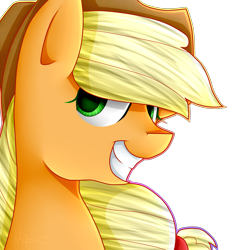 Size: 2500x2500 | Tagged: safe, artist:applejacks2, applejack, earth pony, pony, bust, grin, portrait, simple background, solo, transparent background