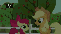 Size: 480x270 | Tagged: safe, screencap, apple bloom, applejack, earth pony, pony, brotherhooves social, adorabloom, animated, applebetes, applejack's hat, bipedal, bow, cowboy hat, cute, discovery family logo, female, filly, hair bow, hat, hoofy-kicks, jackabetes, looking at each other, mare, open mouth, raised hoof, raised leg, sisters, tv-y