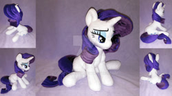 Size: 1024x570 | Tagged: safe, artist:doctorkoda, rarity, pony, irl, photo, plushie, sitting, solo, watermark