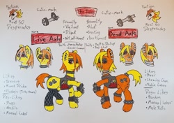 Size: 1024x721 | Tagged: safe, artist:dice-warwick, earth pony, pony, fallout equestria, fallout equestria: desperados, biker chick, biker jacket, choker, clothes, cracked hooves, ear piercing, neck rings, piercing, scared, socks, spiked anklets, spiked choker, spiked tail tie, thigh highs, twins