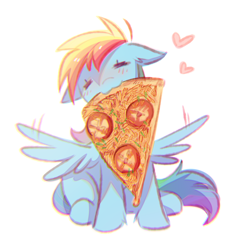 Size: 1050x1050 | Tagged: artist needed, safe, derpibooru import, rainbow dash, pegasus, pony, /mlp/, blushing, cute, dashabetes, drawthread, food, heart, mouth hold, nom, pizza, simple background, sitting, solo, spread wings, that pony sure does love pizza, white background, wings