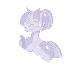 Size: 400x400 | Tagged: safe, artist:mori, derpibooru import, twilight sparkle, glasses, grayscale, monochrome, pixiv, ponytail, solo