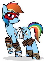 Size: 908x1244 | Tagged: safe, artist:mlptmntdisneykauane, derpibooru import, rainbow dash, pegasus, pony, badass, crossover, female, folded wings, mare, mask, raised hoof, raphael, simple background, solo, teenage mutant ninja turtles, transparent background, weapon, wings